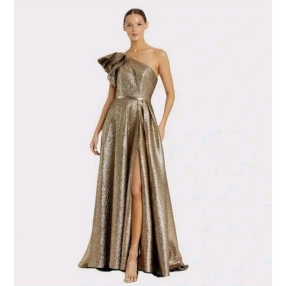Mac Duggal Metallic Gold One Shoulder Gown